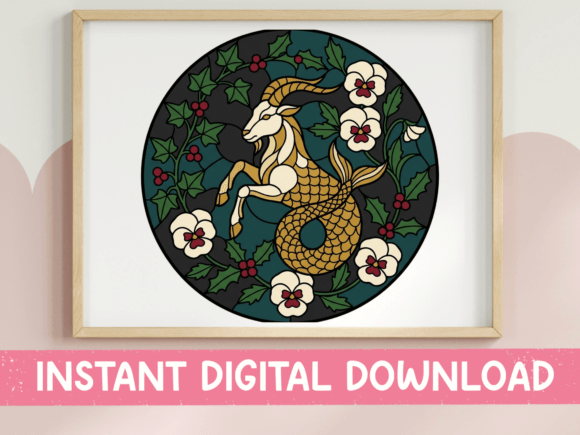 A Versatile Stained Glass Capricorn Design for T-Shirts & Graphics