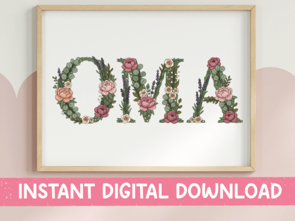 Oma Floral Letter Art Graphics for T-Shirt Designs & Branding